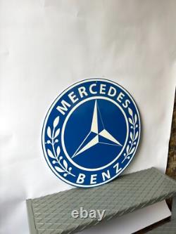 Vintage Mercedes-Benz Blue Laurel Logo Heavy Metal Sign 19.7 (50cm)