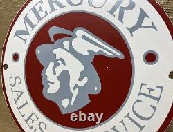 Vintage Mercury Porcelain Dealership Sign Sales Service Motor Oil Gas Station