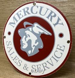 Vintage Mercury Porcelain Dealership Sign Sales Service Motor Oil Gas Station
