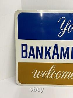 Vintage Metal Gas Station Sign Bank Americard Welcome Credit Card 18x26 Two Side
