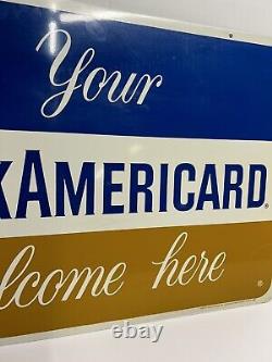 Vintage Metal Gas Station Sign Bank Americard Welcome Credit Card 18x26 Two Side