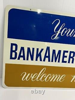 Vintage Metal Gas Station Sign Bank Americard Welcome Credit Card 18x26 Two Side