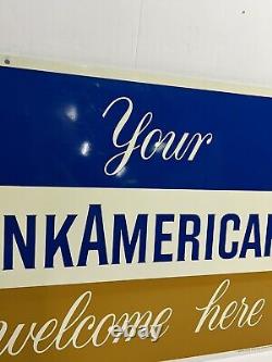 Vintage Metal Gas Station Sign Bank Americard Welcome Credit Card 18x26 Two Side