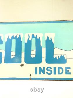 Vintage Metal Sign Advertising It's Cool Inside With Penguins 6 X 14