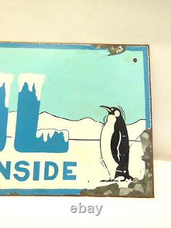 Vintage Metal Sign Advertising It's Cool Inside With Penguins 6 X 14