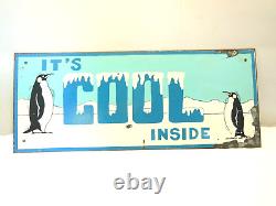 Vintage Metal Sign Advertising It's Cool Inside With Penguins 6 X 14