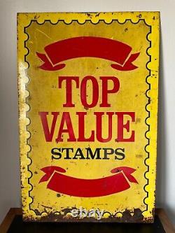 Vintage Metal Sign Top Value Stamps'68 Gas double sided Donasco large man cave