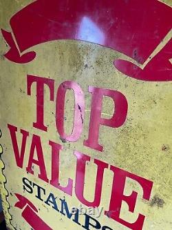 Vintage Metal Sign Top Value Stamps'68 Gas double sided Donasco large man cave