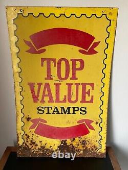 Vintage Metal Sign Top Value Stamps'68 Gas double sided Donasco large man cave