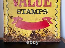 Vintage Metal Sign Top Value Stamps'68 Gas double sided Donasco large man cave