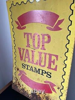Vintage Metal Sign Top Value Stamps'68 Gas double sided Donasco large man cave