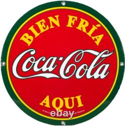 Vintage Mexican Coca Cola Porcelain Sign Gas Station Pump Plate Rare 14 Wide