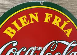 Vintage Mexican Coca Cola Porcelain Sign Gas Station Pump Plate Rare 14 Wide