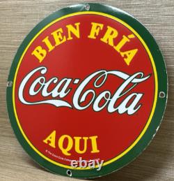 Vintage Mexican Coca Cola Porcelain Sign Gas Station Pump Plate Rare 14 Wide