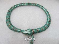 Vintage Mexico Sterling Silver Green Enamel Snake articulated Necklace Signed