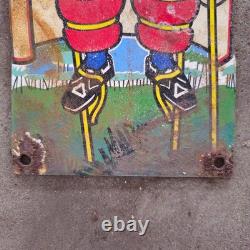Vintage Michelin Boy Die Cut Old Us Gasoline Oil Gas Pump Enamel Porcelain Sign