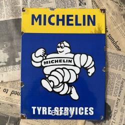 Vintage Michelin Tyre Services Car Auto 12x9 Inches Porcelain Enamel Sign