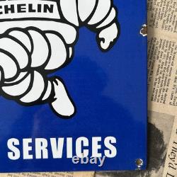 Vintage Michelin Tyre Services Car Auto 12x9 Inches Porcelain Enamel Sign