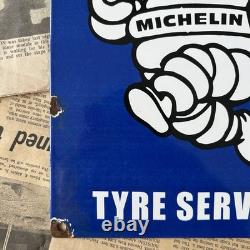 Vintage Michelin Tyre Services Car Auto 12x9 Inches Porcelain Enamel Sign