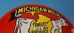 Vintage Michigan Milk Porcelain Gas Oil Service Station Dairy Pump Plate Sign