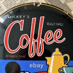 Vintage Mickey's Coffee Disney Blend 12 Inch Convex Porcelain Enamel Sign