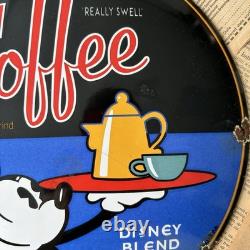 Vintage Mickey's Coffee Disney Blend 12 Inch Convex Porcelain Enamel Sign