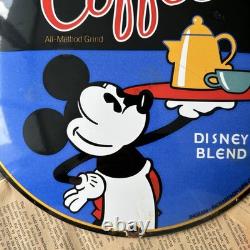Vintage Mickey's Coffee Disney Blend 12 Inch Convex Porcelain Enamel Sign