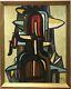 Vintage Mid Century Abstract Geometric Cubist Oil Painting Signed Framed