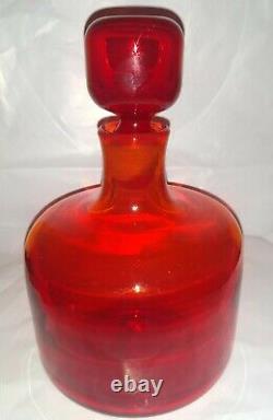 Vintage Mid Century Signed Blenko Glass Bottle Decanter & Stopper Tangerine