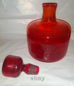 Vintage Mid Century Signed Blenko Glass Bottle Decanter & Stopper Tangerine