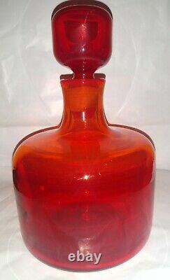 Vintage Mid Century Signed Blenko Glass Bottle Decanter & Stopper Tangerine