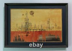 Vintage Mid Century Signed Oil Painting by Van Hoople Harbor Scene LARGE