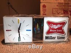 Vintage Miller High Life Beer Lighted Store Tavern Sign with Clock 1960's T