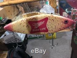 Vintage Miller High Life Fishing Lure Beer Advertising Sign Very Cool & Rare