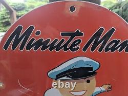 Vintage Minute Man Service Porcelain Gas Station Sign 12