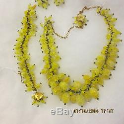Vintage Miriam Haskell Signed Lemon Drop Full Parure Necklace Earrings Bracelet