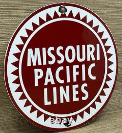 Vintage Missouri Pacific Lines Porcelain Sign Dealership Train Station Railroad