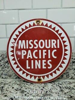 Vintage Missouri Pacific Railroad Porcelain Sign Old Train Railway Gas Oil
