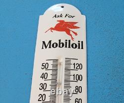 Vintage Mobil Gasoline Porcelain Gas Auto Oil Sales Ad Sign On Thermometer