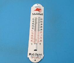 Vintage Mobil Gasoline Porcelain Gas Auto Oil Sales Ad Sign On Thermometer