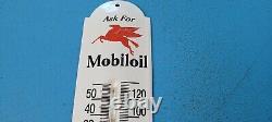 Vintage Mobil Gasoline Porcelain Gas Auto Oil Sales Ad Sign On Thermometer