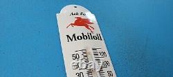 Vintage Mobil Gasoline Porcelain Gas Auto Oil Sales Ad Sign On Thermometer