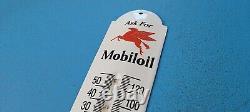 Vintage Mobil Gasoline Porcelain Gas Auto Oil Sales Ad Sign On Thermometer