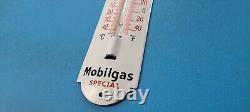 Vintage Mobil Gasoline Porcelain Gas Auto Oil Sales Ad Sign On Thermometer