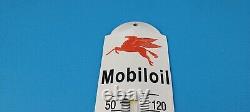 Vintage Mobil Gasoline Porcelain Gas Gargoyle Oil Sales Ad Sign On Thermometer