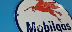 Vintage Mobil Gasoline Porcelain Pegasus Mobilgas Oil Service Station Pump Sign