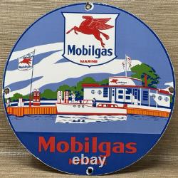 Vintage Mobil Marine Porcelain Sign Dealership Service Gas Station Mobil Oil