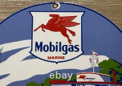 Vintage Mobil Marine Porcelain Sign Dealership Service Gas Station Mobil Oil