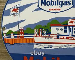 Vintage Mobil Marine Porcelain Sign Dealership Service Gas Station Mobil Oil