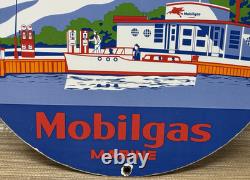Vintage Mobil Marine Porcelain Sign Dealership Service Gas Station Mobil Oil